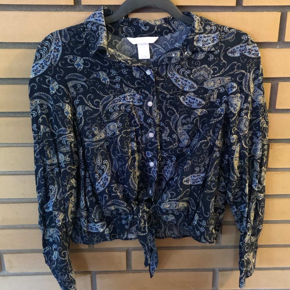 H&M- Paisley Crop Button Up